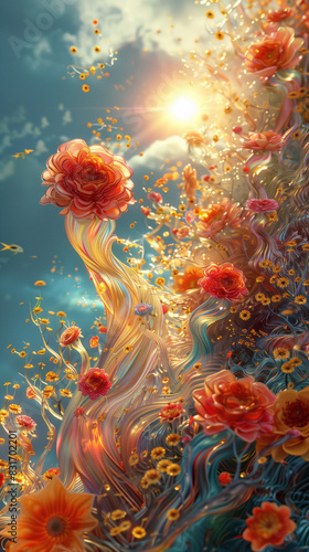 Surreal Blossoms: Ribbons of Fire and Flowers