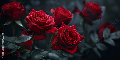 Red Roses in Moody Lighting   Elegant Red Roses with Dark Background 