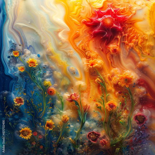 Surreal Blossoms: Ribbons of Fire and Flowers