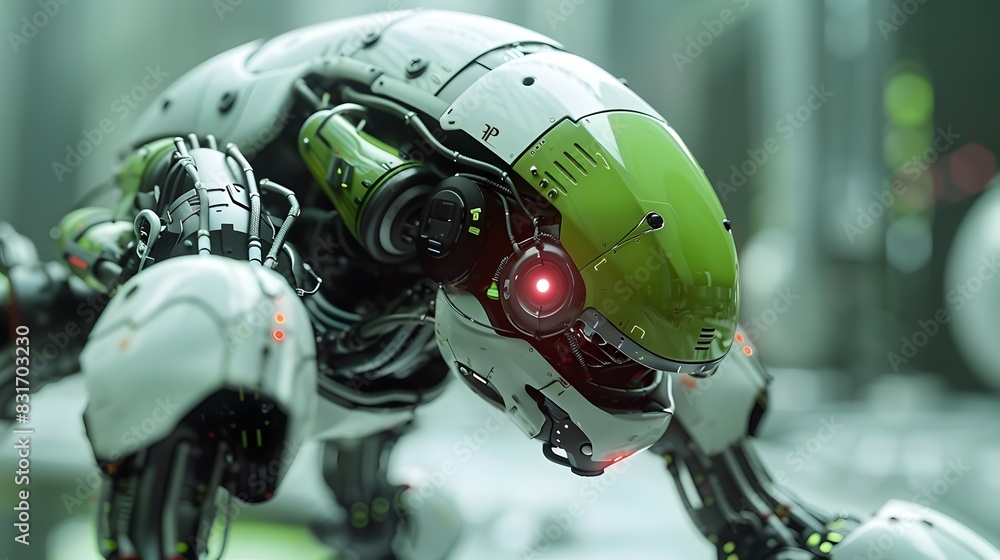 Fototapeta premium Digitally Sculpted Robotic Creature in Futuristic Mechanical Landscape