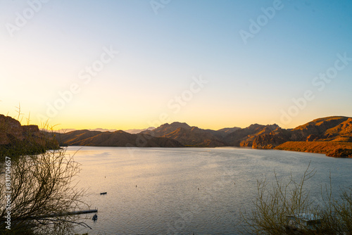 Saguaro Lake  Arizona  just before sunrise in early-summer. 