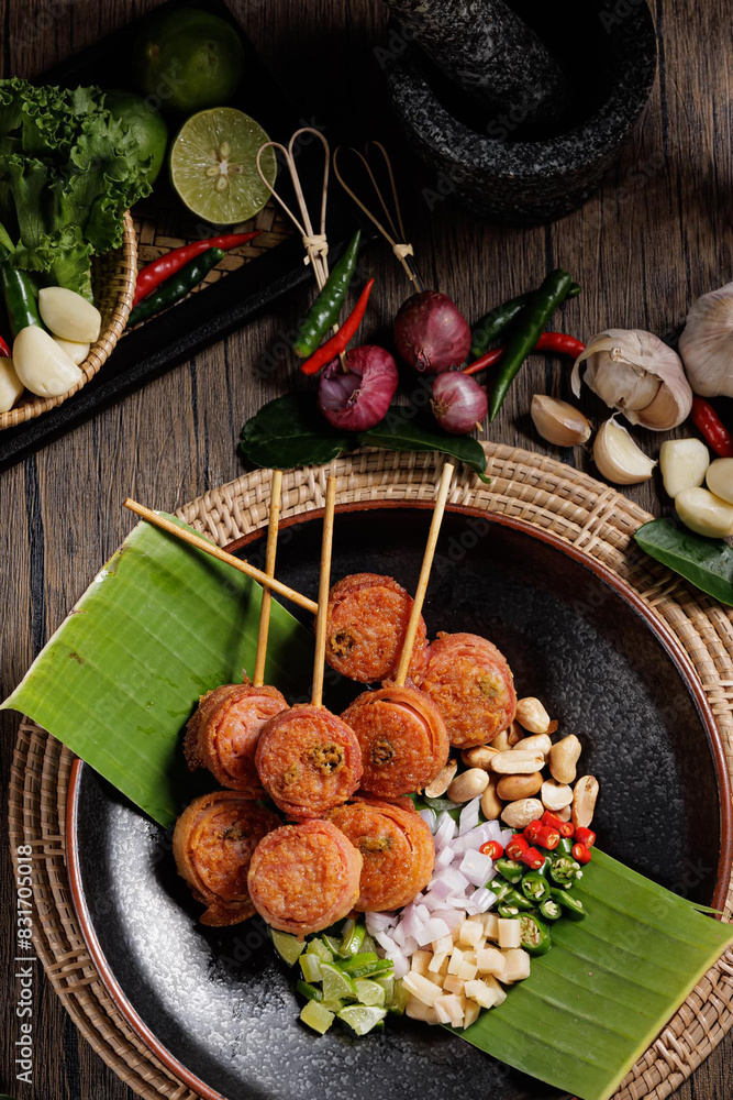 Traditional Thai food on black background, oriental food concept. Top view, flat lay, panorama. Traditional Thai food on black background, oriental food concept. Top view, flat lay, panorama.