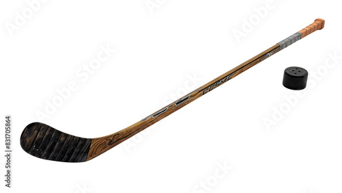 Ice hockey stick with puck isolated on a transparent background, PNG, Ai