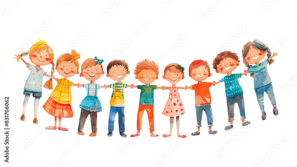 Illustration of a diverse group of children isolated on a transparent background, PNG, Ai Illustration of a diverse group of children isolated on a transparent background, PNG, Ai