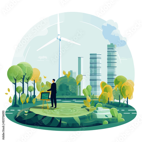 green-sustainable earth with a urban planning officer, esg, green economy and green finance