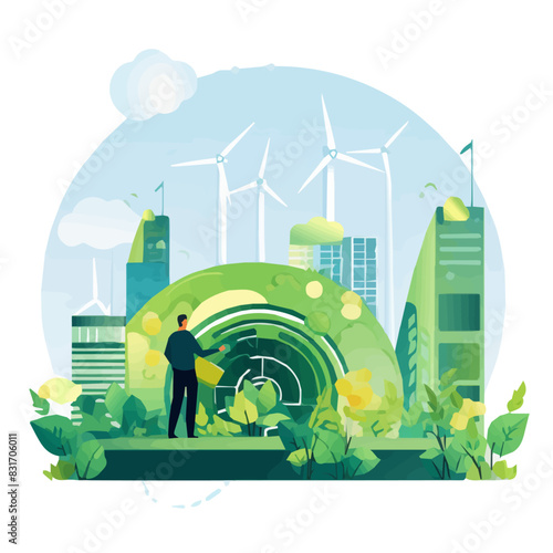 green-sustainable earth with a urban planning officer, esg, green economy and green finance
