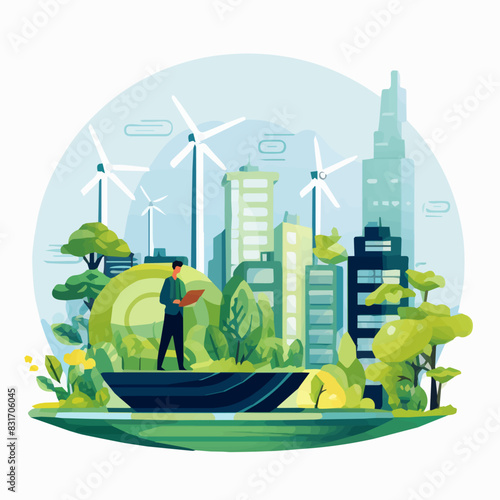 green-sustainable earth with a urban planning officer, esg, green economy and green finance