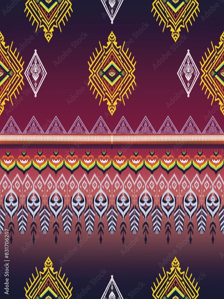 Ikat ethnic geometric oriental traditional seamless pattern. Native Aztec style embroidery on damask background. Tribal style abstract illustration design for texture, fabric, decoration, clothing