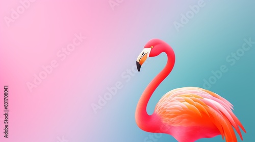Vibrant flamingo standing gracefully against a pastel gradient background. Perfect for nature, animal, and tropical themes.