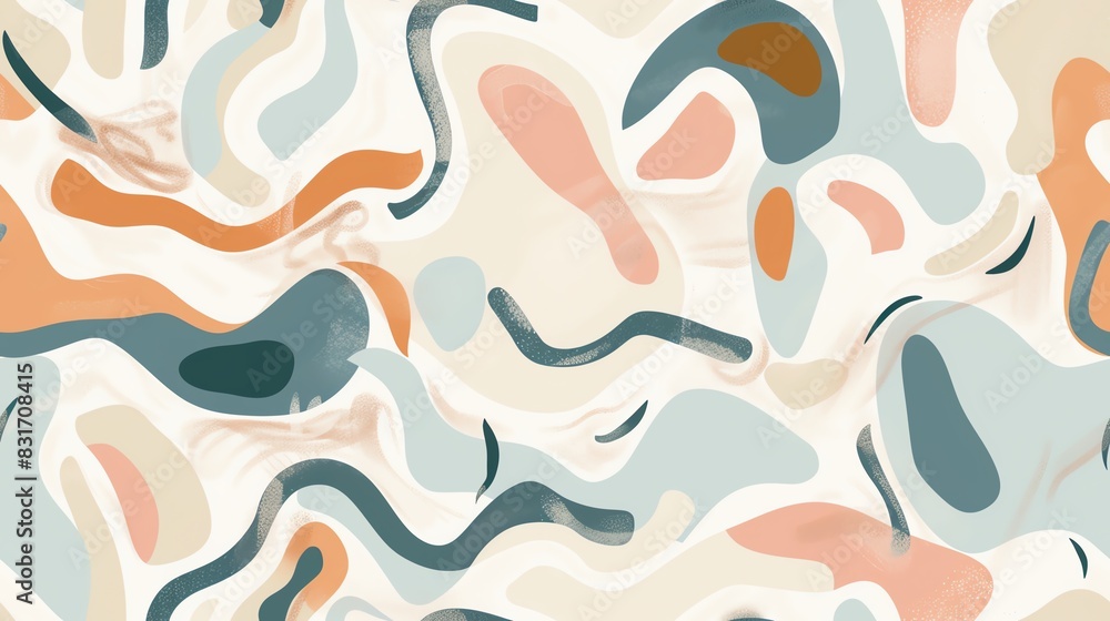 Abstract seamless pattern featuring flowing lines and organic shapes in soft pastel colors, perfect for a soothing and modern look Abstract seamless pattern featuring flowing lines and organic shapes in soft pastel colors, perfect for a soothing and modern look