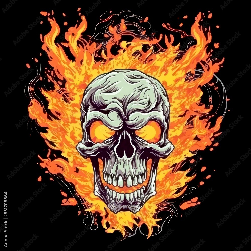 Art illustration skull skull on fire Art illustration skull skull on fire