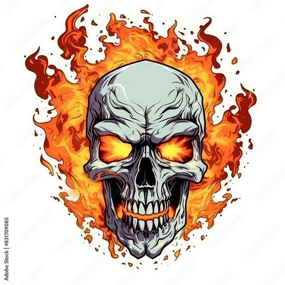 Art illustration skull skull on fire