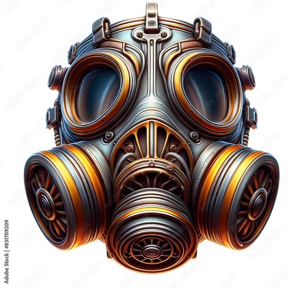 Gas mask with contrasting hues. Generative Ai On White Background Gas mask with contrasting hues. Generative Ai On White Background
