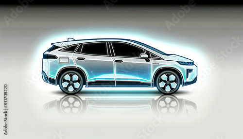 Holographic illustration of a powerful and sophisticated electric SUV side view
