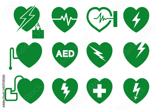 AED Automated External Defibrillator Set Symbol Sign, Vector Illustration, Isolate On White Background Label .EPS10