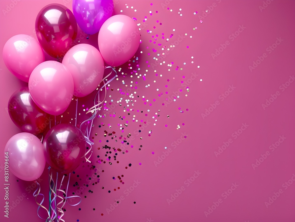 Carnival Atmosphere in Minimalist Fuchsia Balloons Streamers and Confetti