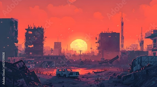 Navigating a Pixelated Post Apocalyptic Cityscape Survival Challenges and Strategic Decision Making in a Retro Styled Dystopian Landscape
