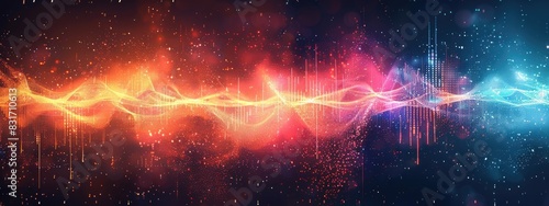 Abstract Digital Waveform Art with Colorful Light Particles and Data Visualization photo