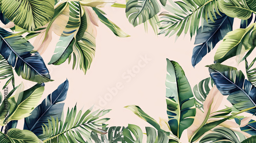 Tropical leaf frame with various shades of green generated with AI
