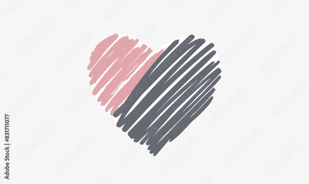 scribbling sketched heart illustration in pink and grey isolated on a white background scribbling sketched heart illustration in pink and grey isolated on a white background