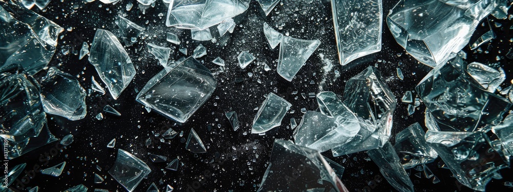 Shattered Glass Pieces Floating in Dark Space - High-Resolution Abstract Background Shattered Glass Pieces Floating in Dark Space - High-Resolution Abstract Background