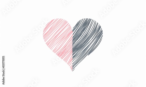 scribbling sketched heart illustration in pink and grey isolated on a white background © Dekastro