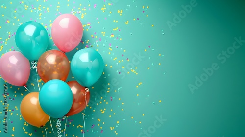 Carnival Atmosphere Created by Vibrant Balloons and Streamers on a Minimalist Green Backdrop