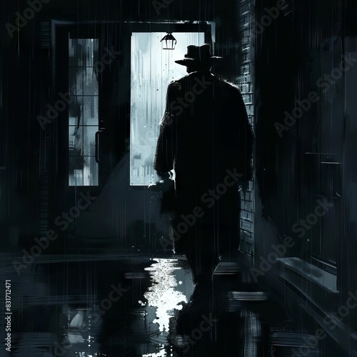 shadows of suspense detective tails suspect in noirinspired night scene cinematic illustration