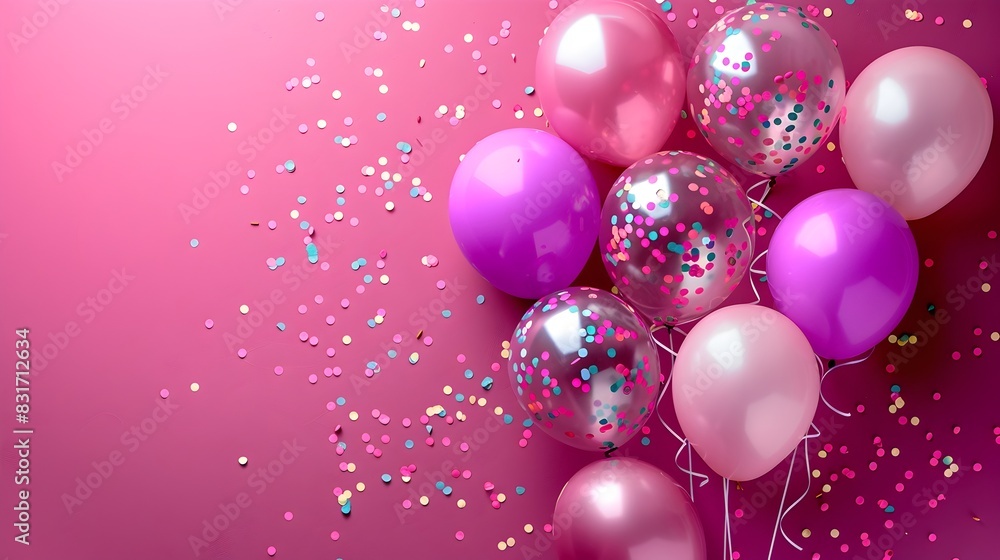 Carnival Atmosphere Fills Minimalist Fuchsia Backdrop with Balloons Streamers and Confetti Carnival Atmosphere Fills Minimalist Fuchsia Backdrop with Balloons Streamers and Confetti