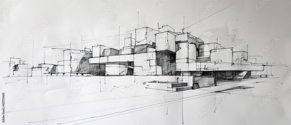beautiful sketch illustration of modern, contemporary and minimal architecture beautiful sketch illustration of modern, contemporary and minimal architecture