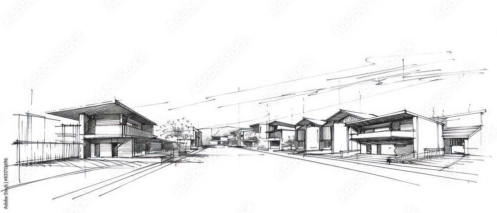 beautiful sketch illustration of modern, contemporary and minimal architecture beautiful sketch illustration of modern, contemporary and minimal architecture