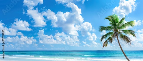 palm tree on tropical island beach wallpaper © Dekastro