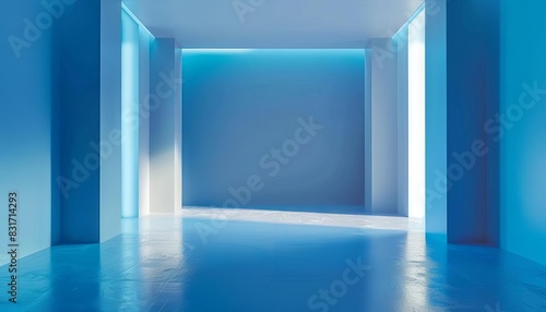 versatile minimalist blue background with builtin lighting and a sleek floor digital illustration