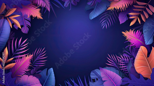Vibrant Tropical Leaves Border With Dark Center Background generated with AI
