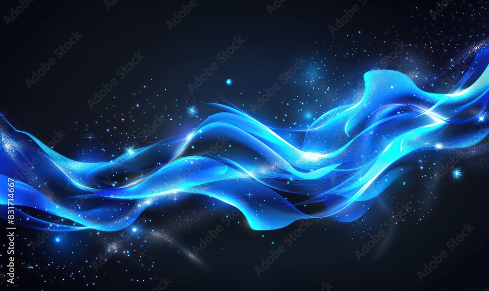 blue wavy curve in transparent neon blue on a dark background blue wavy curve in transparent neon blue on a dark background