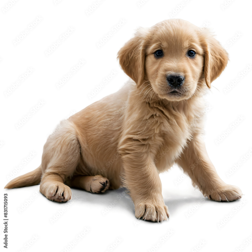 An adorable golden retriever puppy sits isolated on a white background.isolate An adorable golden retriever puppy sits isolated on a white background.isolate