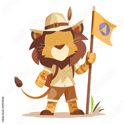 lion standing proudly while holding a flag