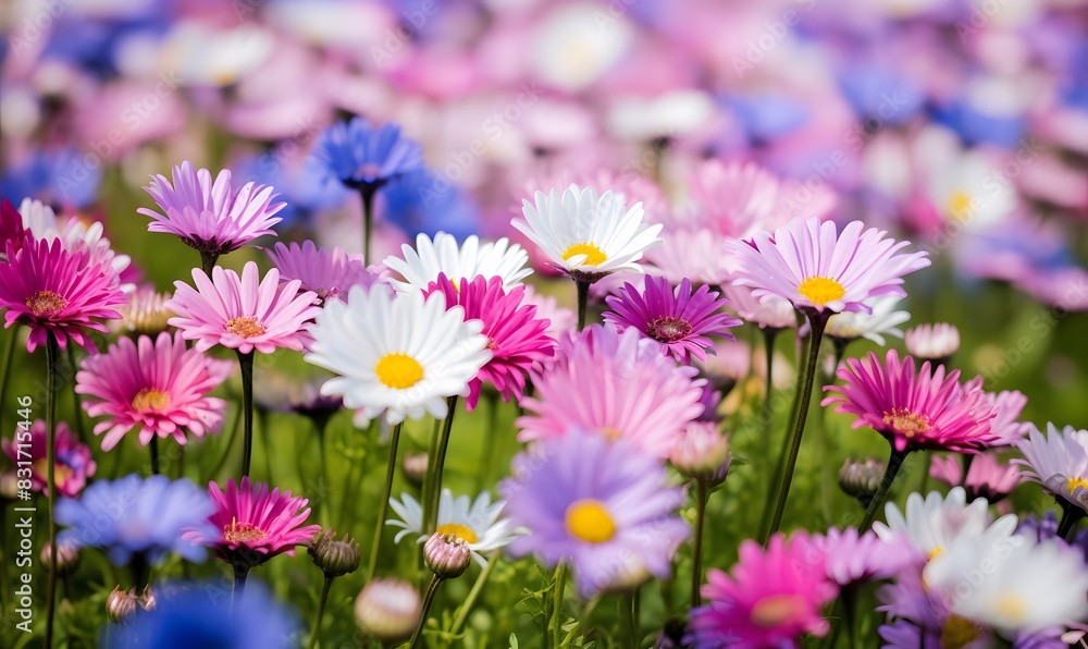 beautiful colourful meadow with natural colourful may daisies flower