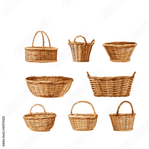 Several empty wicker baskets in various shapes and sizes