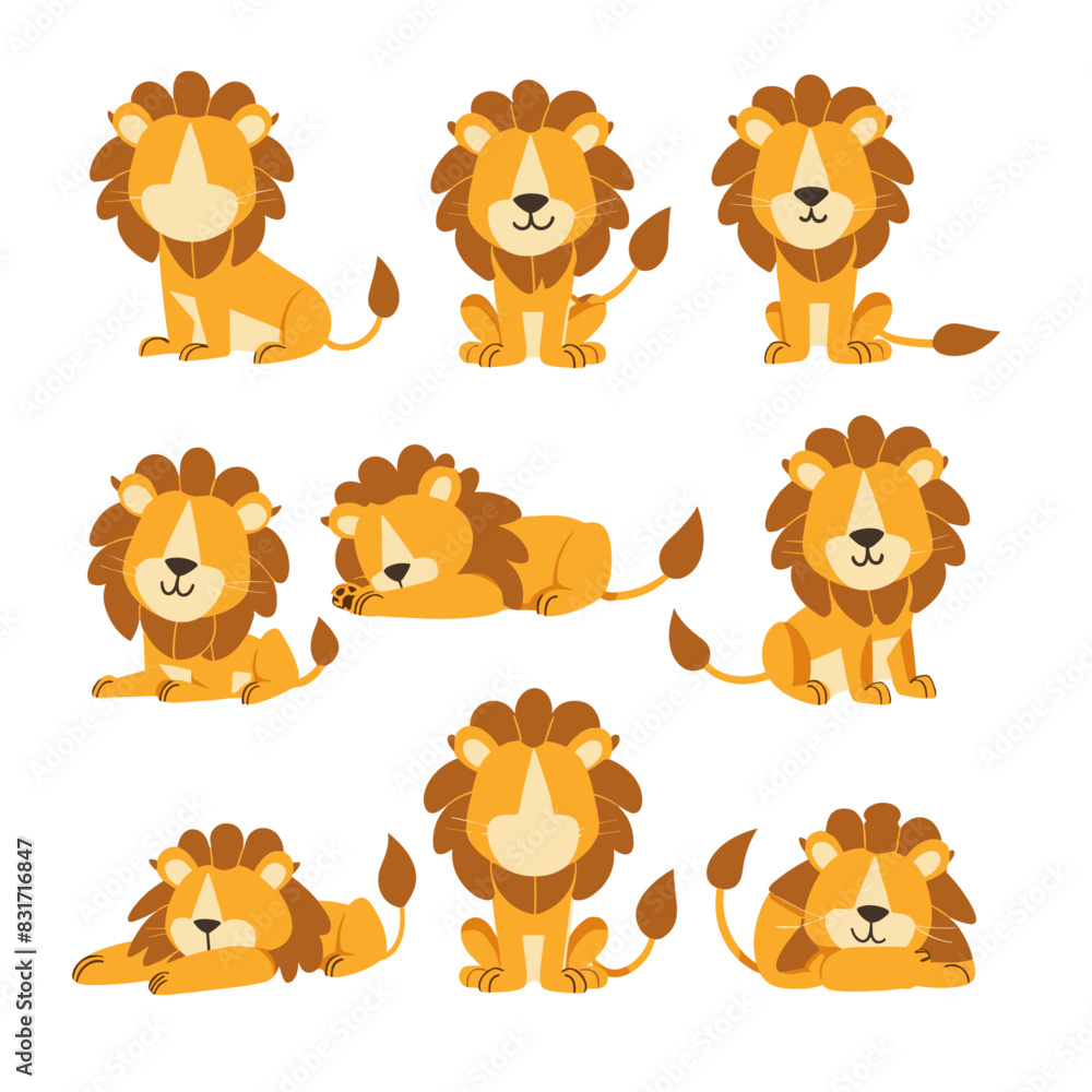 Fototapeta premium collection of playful cartoon lions in various poses