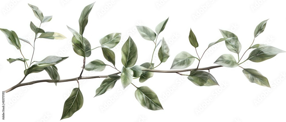 single branch with few leaves banner isolated on a white background, realistic and minimal single branch with few leaves banner isolated on a white background, realistic and minimal