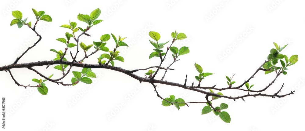 single branch with few leaves banner isolated on a white background, realistic and minimal single branch with few leaves banner isolated on a white background, realistic and minimal
