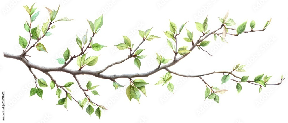 single branch with few leaves banner isolated on a white background, realistic and minimal single branch with few leaves banner isolated on a white background, realistic and minimal