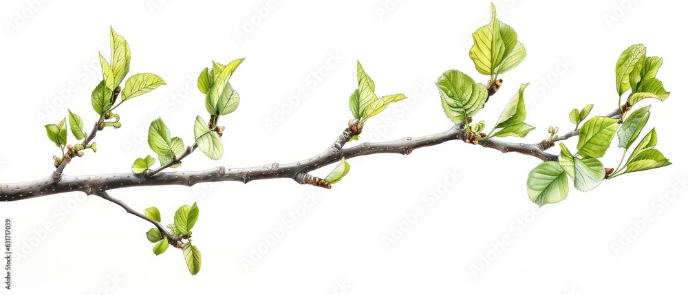 single branch with few leaves banner isolated on a white background, realistic and minimal single branch with few leaves banner isolated on a white background, realistic and minimal