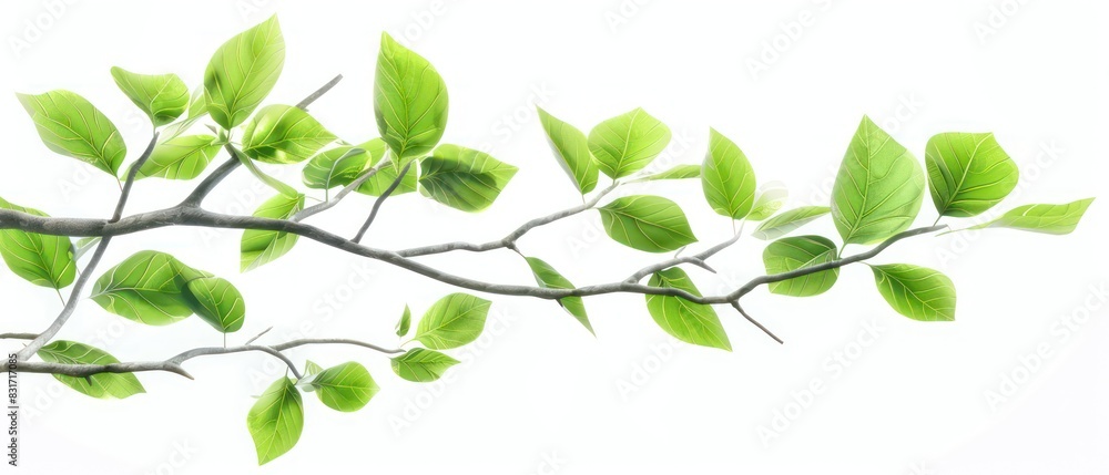 single branch with few leaves banner isolated on a white background, realistic and minimal single branch with few leaves banner isolated on a white background, realistic and minimal