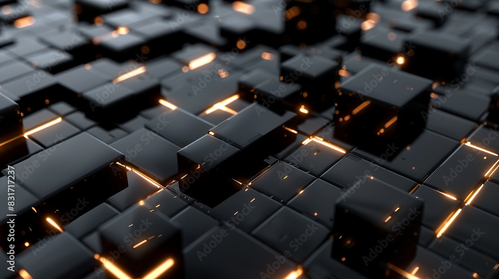Luminous onyx black squares blend with abstract patterns for dynamic hi-tech visuals, Luminous onyx black squares blend with abstract patterns for dynamic hi-tech visuals,