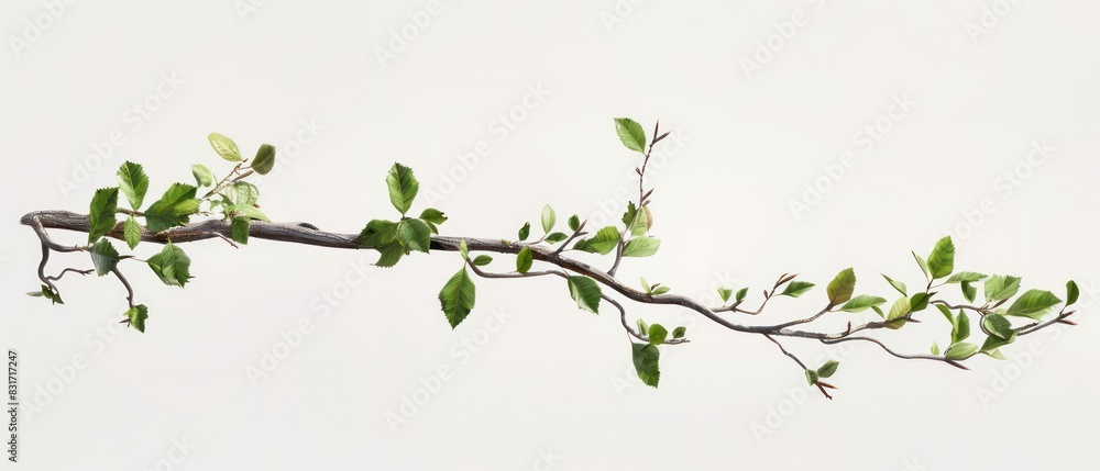 single branch with few leaves banner isolated on a white background, realistic and minimal single branch with few leaves banner isolated on a white background, realistic and minimal