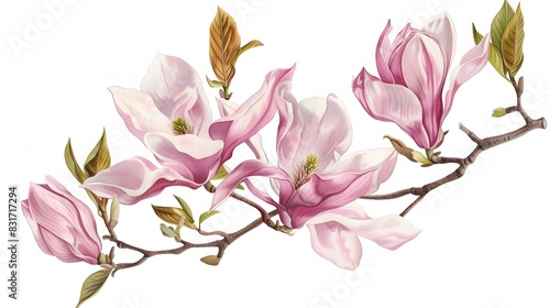 pink spring magnolia flowers.isolated on white