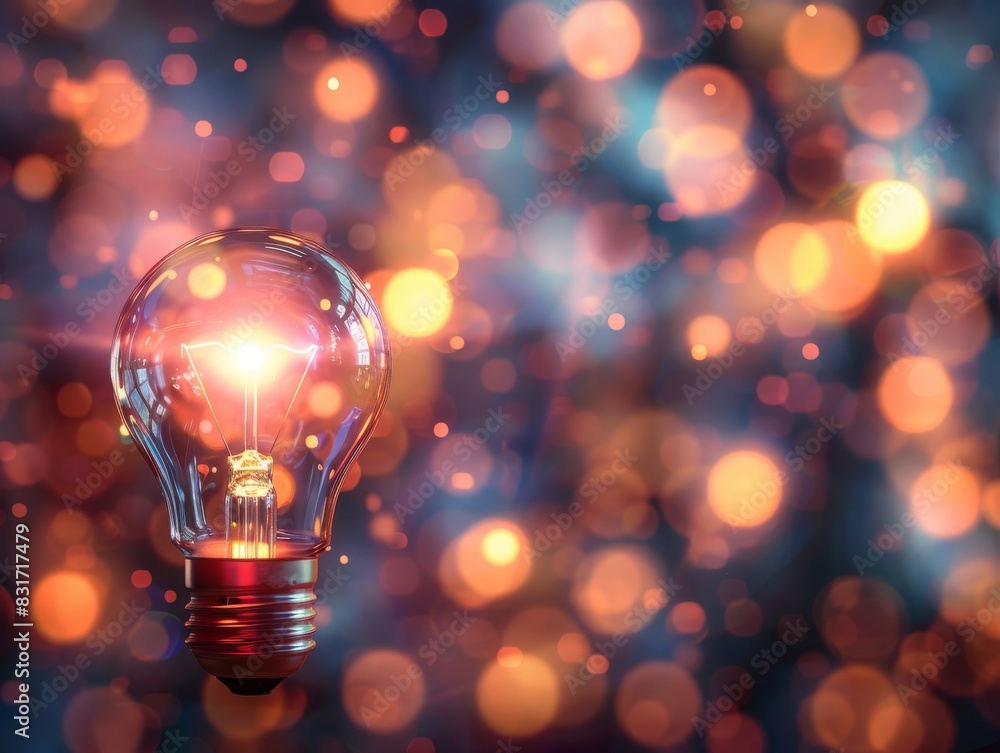 Illuminated lightbulb stands out against mesmerizing bokeh backdrop Illuminated lightbulb stands out against mesmerizing bokeh backdrop