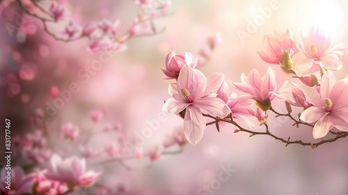 pink spring magnolia flowers. © asma